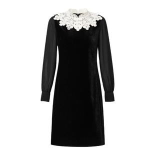 【金陵家宴】VGRASS连水溶蕾丝云肩裙子春新款丝绒镶拼连衣裙女