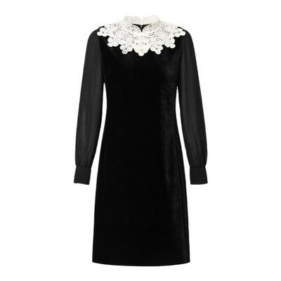 VGRASS水溶蕾丝丝绒镶拼连衣裙