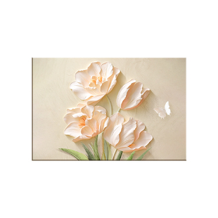 郁金香横版客厅挂画奶油风艺术花卉沙发背景墙装饰画高档卧室壁画