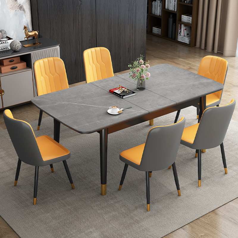 亮光岩板伸缩餐桌意式极简家用小户型轻奢餐桌椅组合餐厅折叠饭桌