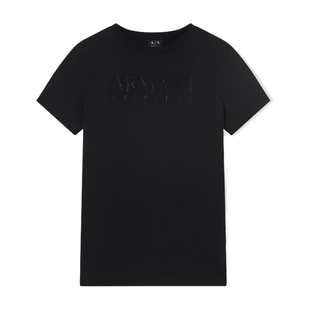 ARMANI EXCHANGE/阿玛尼春夏新款女士圆领短袖正肩水钻纯棉薄T恤