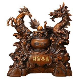 吉善缘 财富共赢龙马摆件 招财龙聚宝盆客厅装饰店铺开业礼品2383