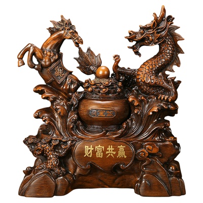 吉善缘 财富共赢龙马摆件 招财龙聚宝盆客厅装饰店铺开业礼品2383