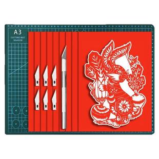 刻纸工具套装初学者用宣纸双面大红剪纸刻纸图案底稿小学生手工雕刻底稿刻纸作品中国风马年窗花工具图样