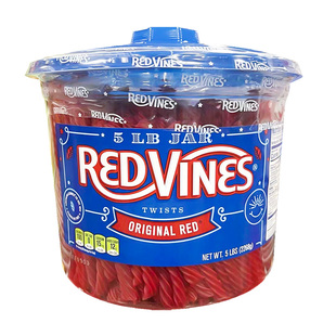 美国直邮 Red Vines twists红色扭扭糖桶装原味吸管糖果条2.268kg