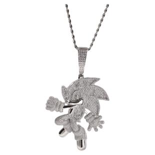 ICE BLING 卡通人物刺猬索尼克锆石满钻吊坠项链 嘻哈个性吊坠