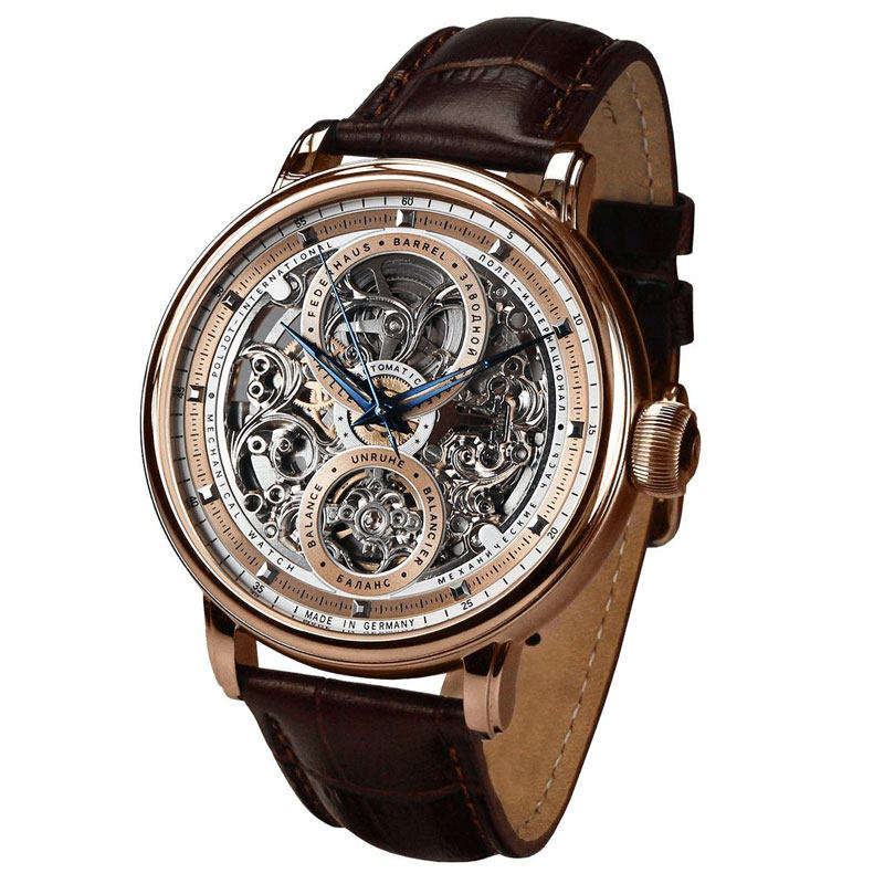 进口款德国腕表男商务奢华镂空玻璃透底自动机械杰透底镀金限量