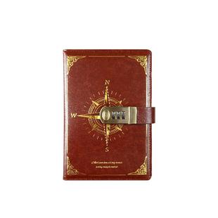 复古密码本带锁创意日记本A5简约笔记本日韩加厚文艺少女手账本笔记本子高中大学生密码记事本可支持定制logo