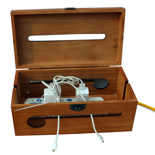 实木电源线收纳盒桐木轻便复古理线盒客厅厨房书房家用理线桐木盒