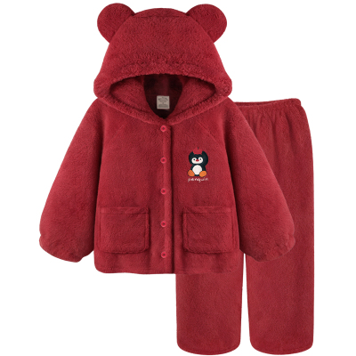 冬季睡衣女款红色珊瑚绒加厚套装