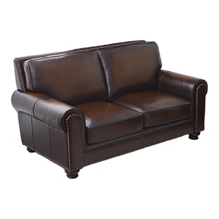 美式复古真皮沙发头层牛皮中古沙发小户型大巴顿美式沙发直排沙发