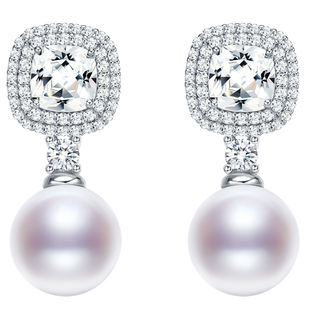 京润珍珠 芳灵淡水珍珠耳钉10-12mm圆形千金风耳环女生日礼物A*P