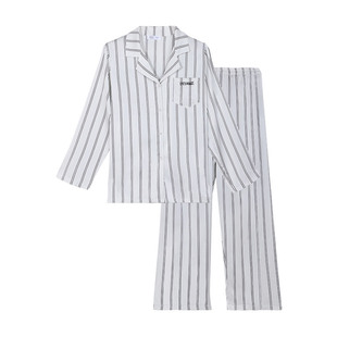 夏娃之秀秋冬新款睡衣女长袖丝滑可外穿家居服时尚条纹两件套套装