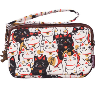 放手机和钥匙的小包小钱包帆布布艺手工日式拉链装零钱包手拿ins