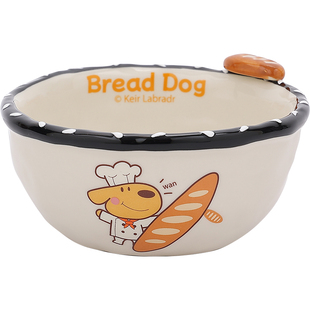 卡通可爱面包狗浮雕陶瓷米饭碗女生高颜值甜品盘子家用菜盘浴缸碗