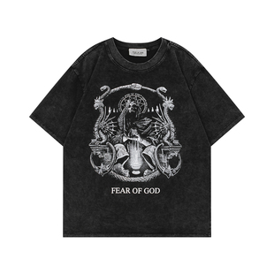 FEAR OF GOD FOG高街复古美式街头情侣装骷髅头印花水洗短袖t恤潮