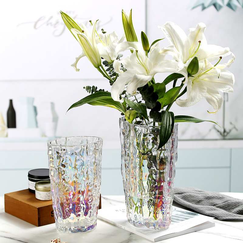 创意现代冰川纹玻璃花瓶养花家居装饰简约器鲜花摆件水客厅时尚