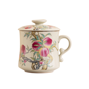 臻尧办公杯带盖过滤月牙茶杯陶瓷大水杯泡茶杯马克杯送礼定制logo