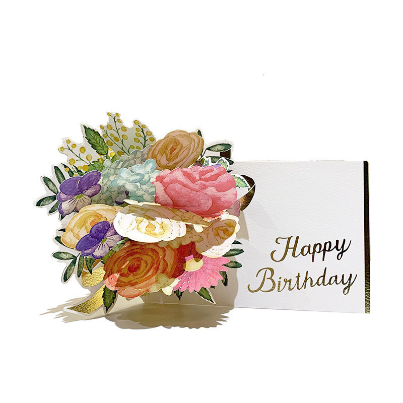 包邮日本立体紫阳盛开花朵花束生日贺卡送老师教师节妈妈浪漫卡片