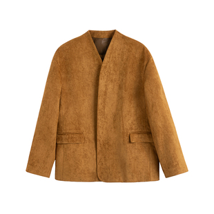 INSOMNIA失眠者 秋冬季老钱风高级感麂皮绒宽松复古无扣无领西装