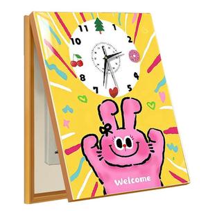 网红粉红兔欢迎回家电表箱装饰画钟表遮挡强配电箱盖板画挂钟遮丑