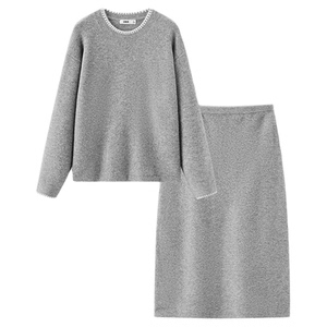 商场同款|森柔森马套装女冬撞色开叉毛衣直筒长裙2025新款两件套