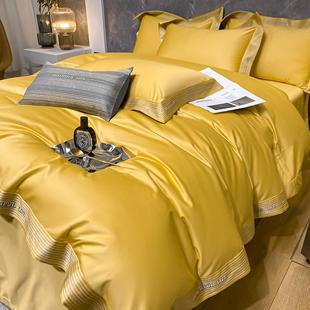 金黄色200支新疆长绒棉四件套100全棉纯棉被套床单轻奢高级感床品