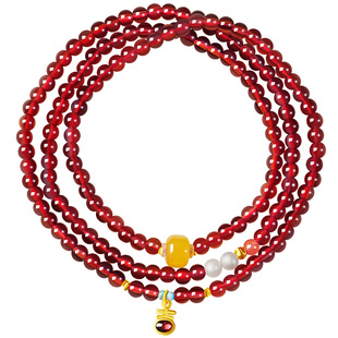 宫里上新石榴石手串女多圈红色水晶手链马年本命年礼物生日送妈妈