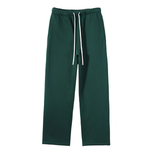 墨绿色美式痞帅高级感裤子国潮重磅加绒运动裤纯色直筒裤抓绒卫裤