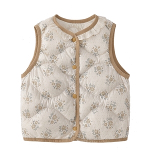 [抗菌绒远红外]女童羽绒马甲宝宝洋气花边女小童鸭绒儿童秋冬背心
