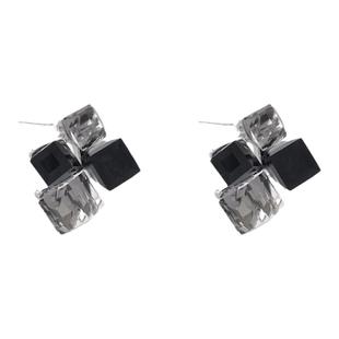 黑色方糖拼接耳钉小众设计感s925银针耳饰轻奢复古高级感几何耳环