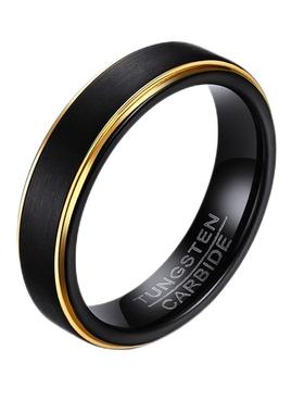 泰爱你酷炫黑色钨钢拉丝戒指