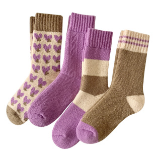 羊毛袜子女加厚冬季中筒袜紫色外穿潮网红款秋冬百搭保暖长款女士