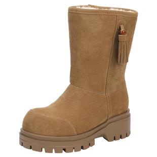 saturdaymode雪地靴女2025冬季新款厚底东北保暖加绒复古毛毛棉鞋