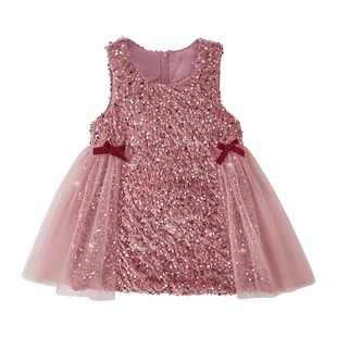 女童连衣裙宝宝裙子冬装新款加绒红色纱裙儿童演出服背心裙拜年服