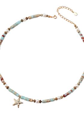 彩色天然石串珠项链925银镀金