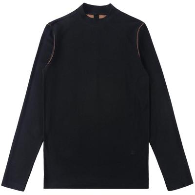 布先生长袖混纺撞色半高领打底T