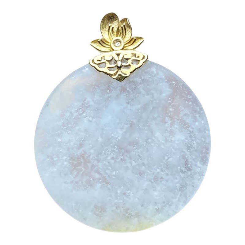翠贵人冰雪花棉圆牌18K如意吊坠