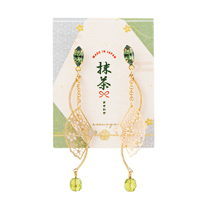 OSEWAYA抹茶长款镂空扇形耳钉