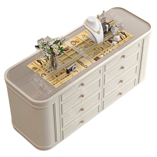 法式衣帽间中岛台首饰柜现代简约卧室双面饰品实木收纳柜2025新款