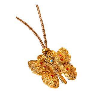 珐琅彩花丝蝴蝶沙金项链配饰女长款吊坠高级感轻奢小众毛衣链饰品