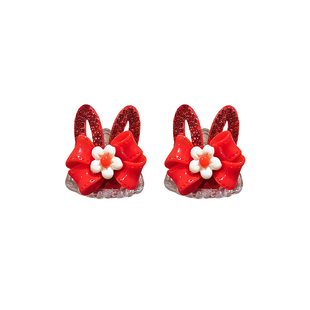 宝宝新年发夹红色刘海小抓夹毛球醒狮蝴蝶结侧边夹女儿童头饰发卡