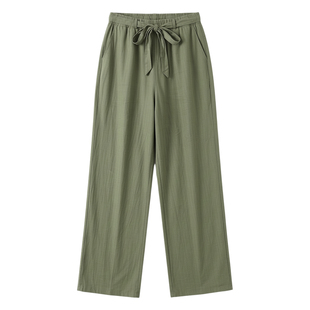Elastic Waist Cotton Linen Wide Leg Pants 松紧腰纯色阔腿裤女