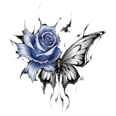 玫瑰蝴蝶彩色纹身贴甜酷性感防水