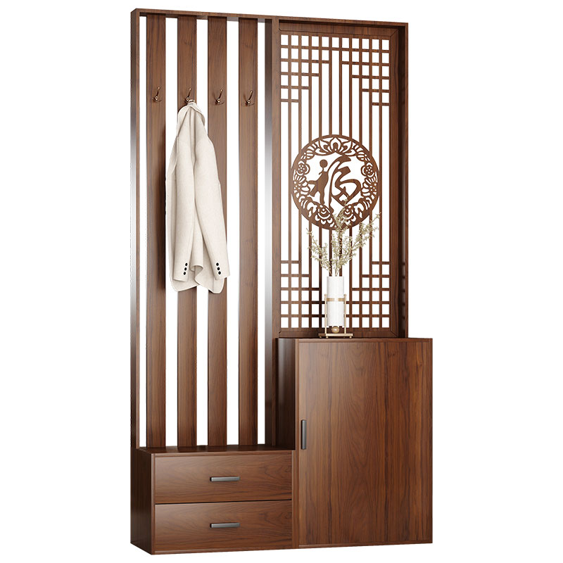 新中式屏风进门玄关柜鞋柜衣帽架一体客厅隔断柜入户装饰柜换鞋凳