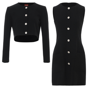 sincethen 法式千金风套装裙秋黑色裙子高级感两件套连衣裙女秋季