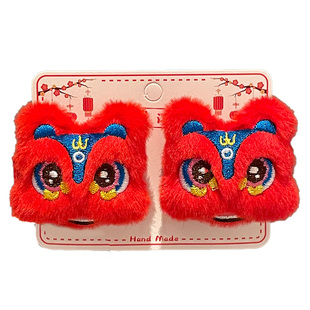 新年饰品醒狮发夹毛绒可爱宝宝卡通过年头饰儿童流苏夹子春节发饰