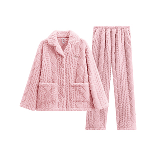 芬腾珊瑚绒睡衣秋冬季情侣套装男女士加绒加厚抗静电加大码家居服