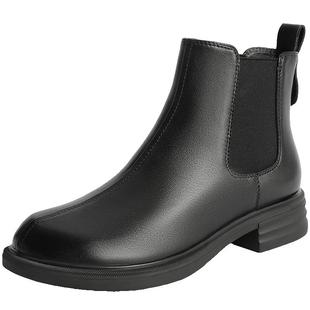 百丽女靴子新款时装靴厚底羊皮切尔西靴冬季加绒保暖短靴B7D1DDD4