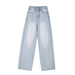 辣妹浅蓝色阔腿牛仔裤女春夏季2026新款高腰宽松显瘦弯刀拖地裤子